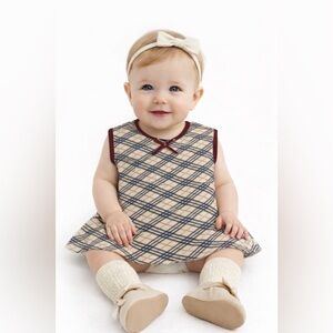 BURBERRY Newborn Infant Baby Girl Nova Check Plaid Bow Short Sleeve Dress